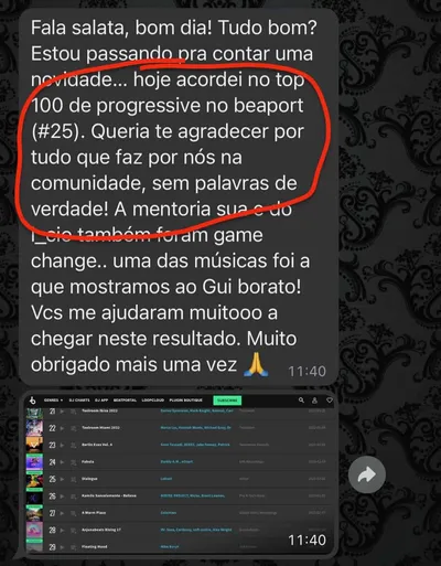 Aluno chegou ao top 100 de progressive do Beatport na posição 25 e credita o resultado à comunidade.